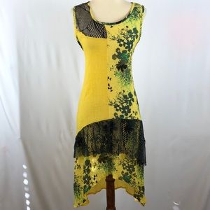 Floral High Low Dress in Yellow and Green